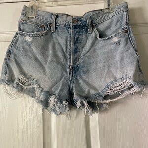 Aritzia Denim Forum Ex Boyfriend Light Blue Distressed  Jean Shorts 27
